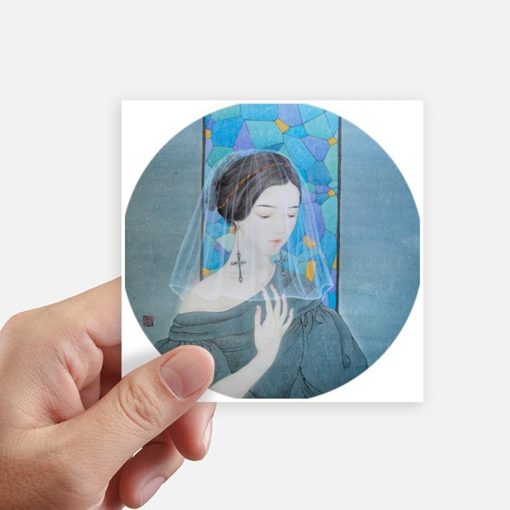Autocollant carré 10 cm bleu blanc motif peinture chinoise pour moto