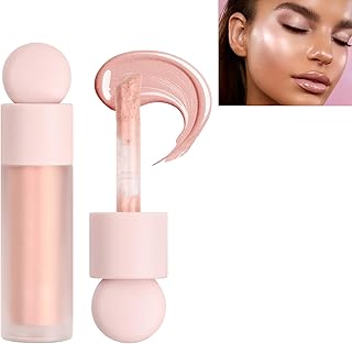 Hoxfly Face Highlighter with Face Brush, Liquid Highlighter Makeup, Shimmer Cream Highlighter, Brightening Liquid Highlight Long Lasting Smooth Lightweight for Face Body Glitter Glow Cosmetic (3#)