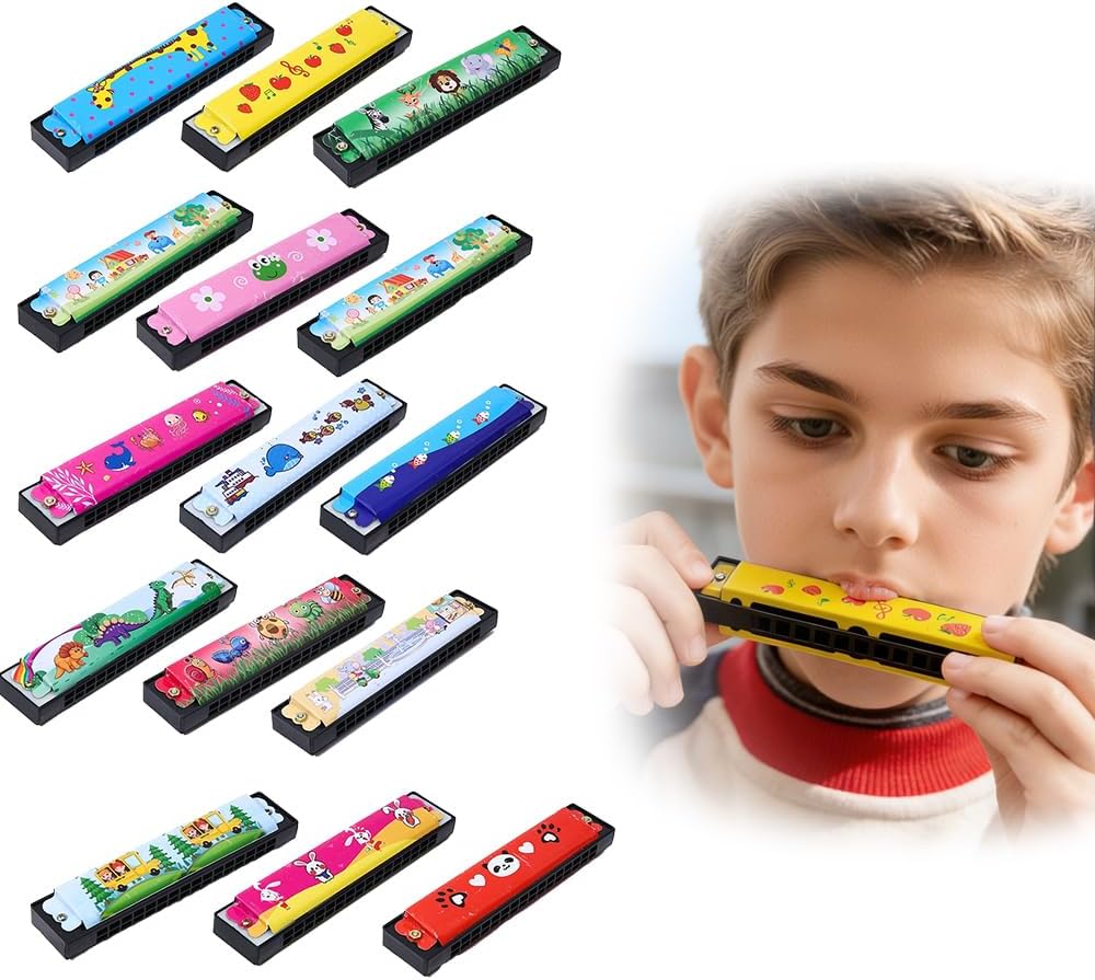 15 Pcs Cartoon Harmonica with Double Row of 16 Holes, Musical Instrument for Beginners, Adult, Goodie Bags, Party Favors, Birthday, Gifts, 15 Styles