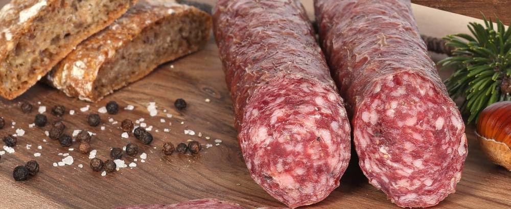 Almgourmet - Geschenkset "Salamifreund" - 1100g Inhalt - 5 würzige Salamisorten aus den Bergen - mit Pfeffer, Kräutern und Knoblauch