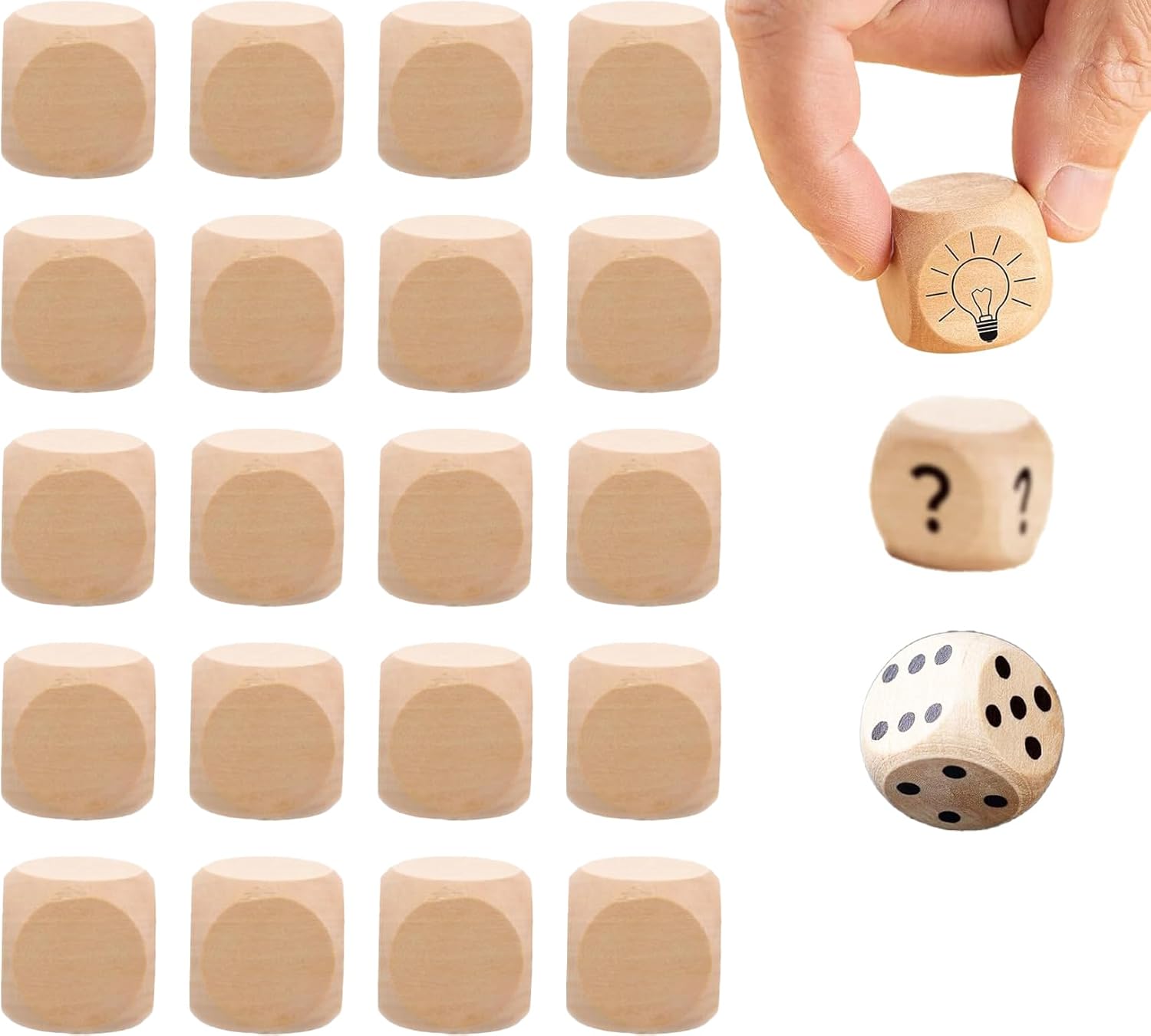 20 Pcs Wooden Blank Dice, 6 Sided Blank Dice DIY Graffiti Dices Round Corner Cube Dices for Wooden Cube Craft DIY and Parties Supplies,0.6"
