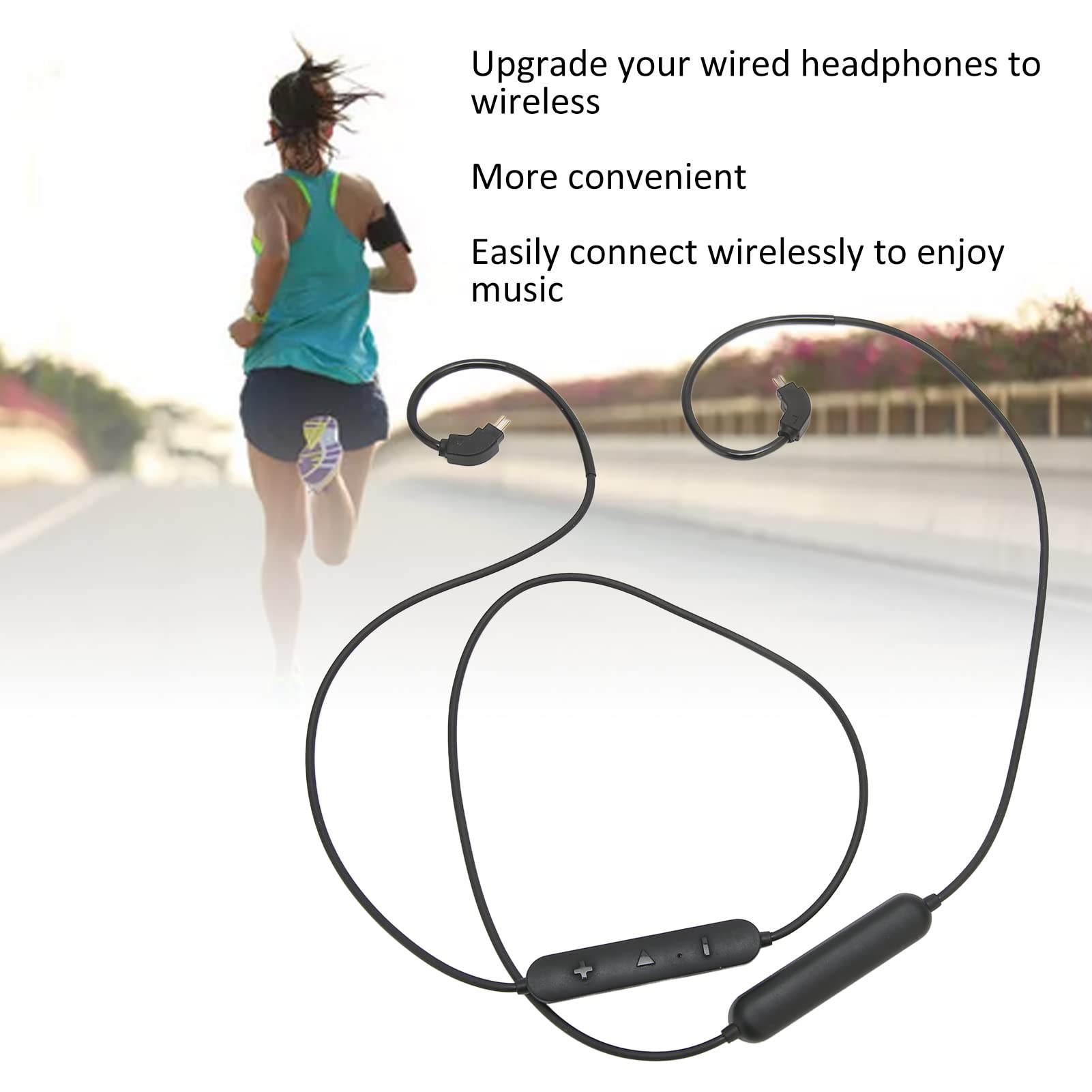 Headphones Bluetooth Adapter Cable, 2 Pin Rechargeable Replacement in Ear Earbuds Cable Adapter Cord with Mic and Volume Control