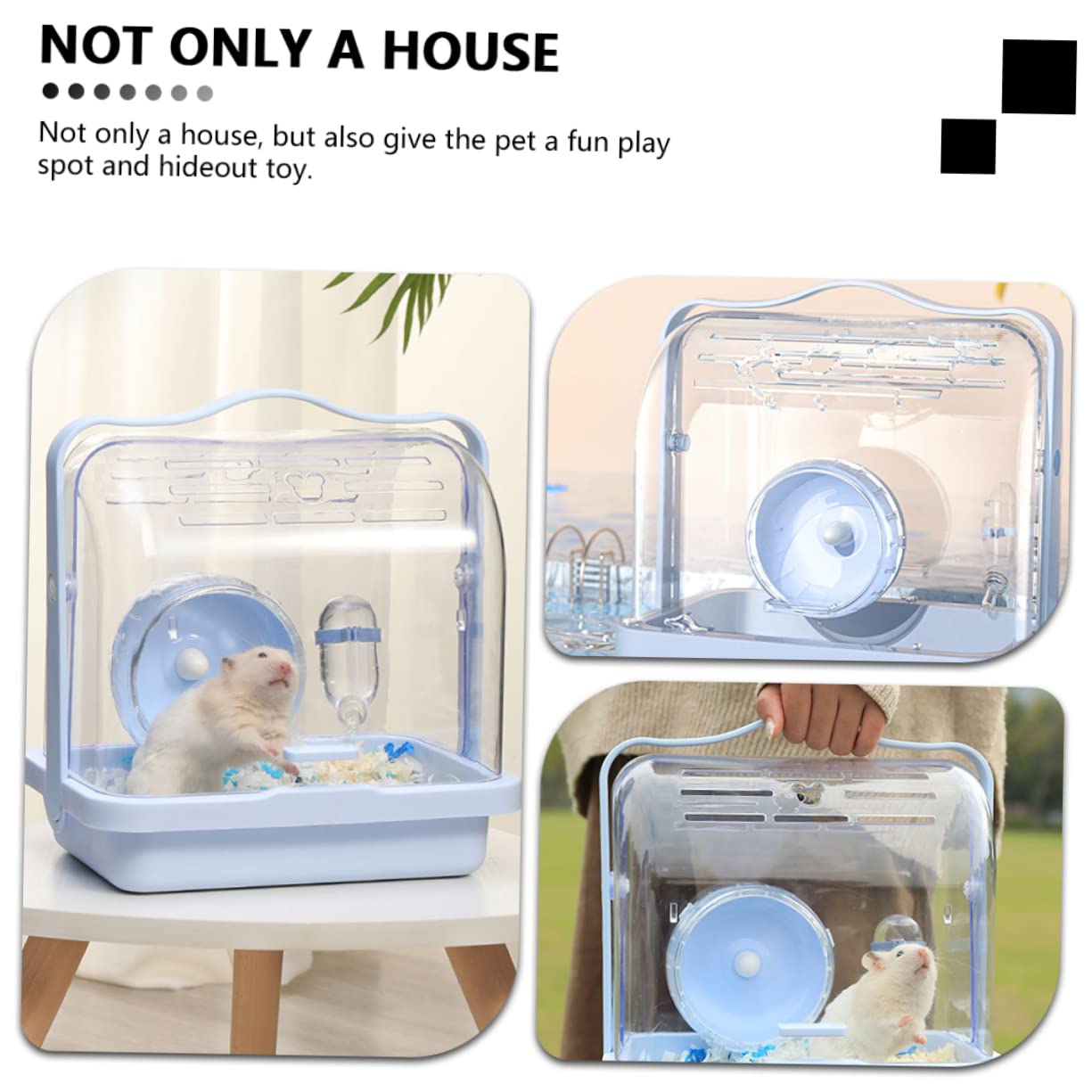 POPETPOP Jaula Portátil de Plástico Azul para Hámsters y Animales Pequeños, Fácil de Transportar, Adecuado para Viajes y Actividades al Aire Libre