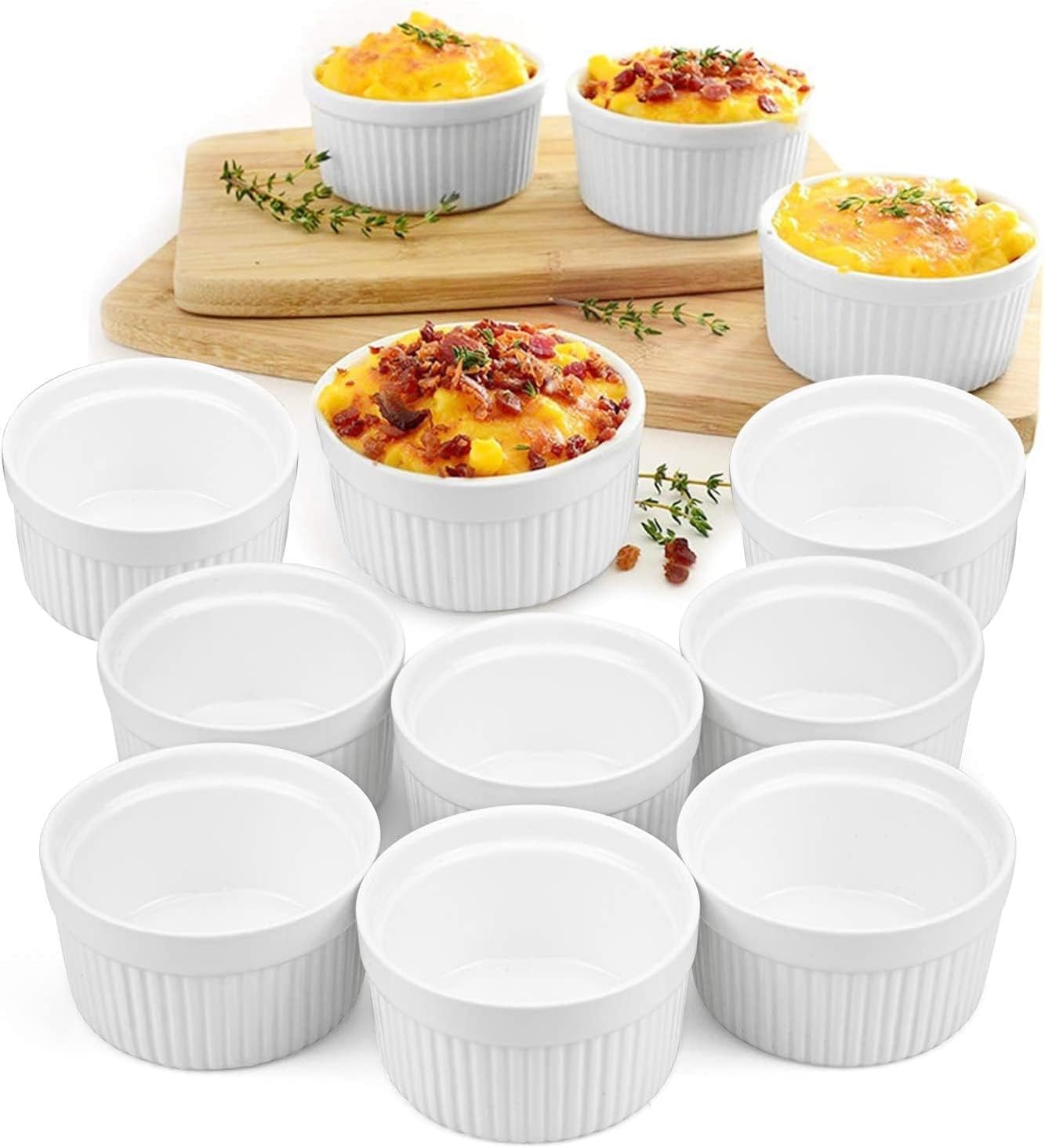 Lawei 12 Pcs Porcelain Ramekins Bakeware 180ml Ramekins Souffle Dish