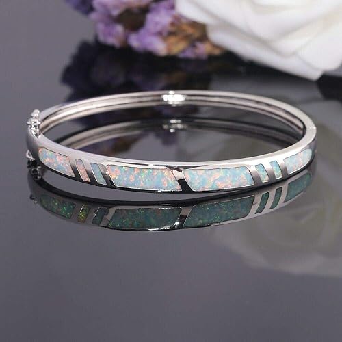Miniatura 2 de CiNily 14K White Gold Plated Opal Bangle Bracelet for Women Teen,Hypoallergenic Jewelry Gift Gemstone Bangle Bracelet 8.26 inch