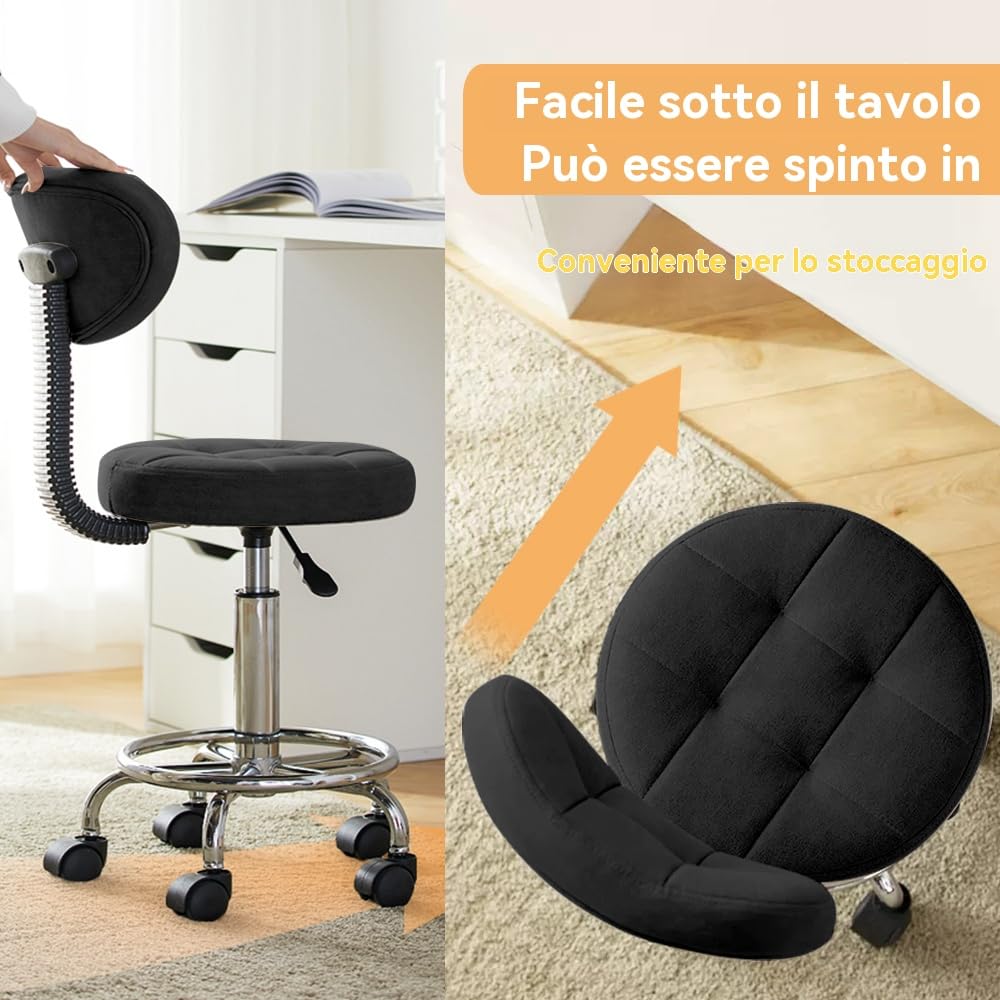Sedia da Ufficio da Disegno con Supporto Schienale e Poggiapiedi - Sedia da Scrivano Multifunzione,Sedia per Casa con Cuscino Spesso per Casa,Bar,Cucina o Negozio(Nero,Conf. da 2)