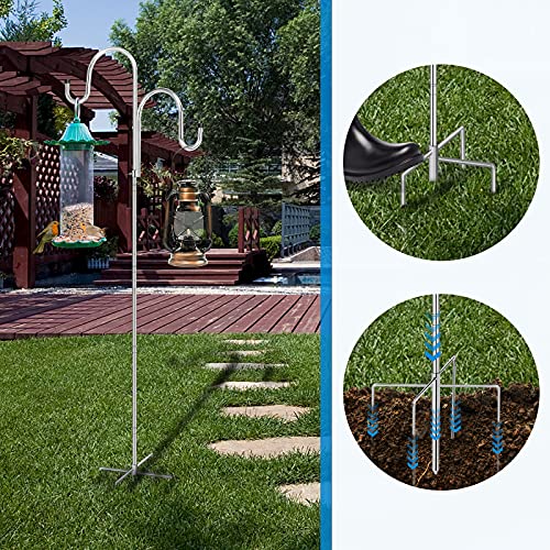 78 Inch Stainless Steel Shepherd Hooks For Bird Feeder Pole, Double Sided Hook For String Light ,Height Adjustable With 5 Prong Base For Garden Plant Hanger Wedding Decor Wind Chimes ,Sliver( 1 Pack) #TOP2