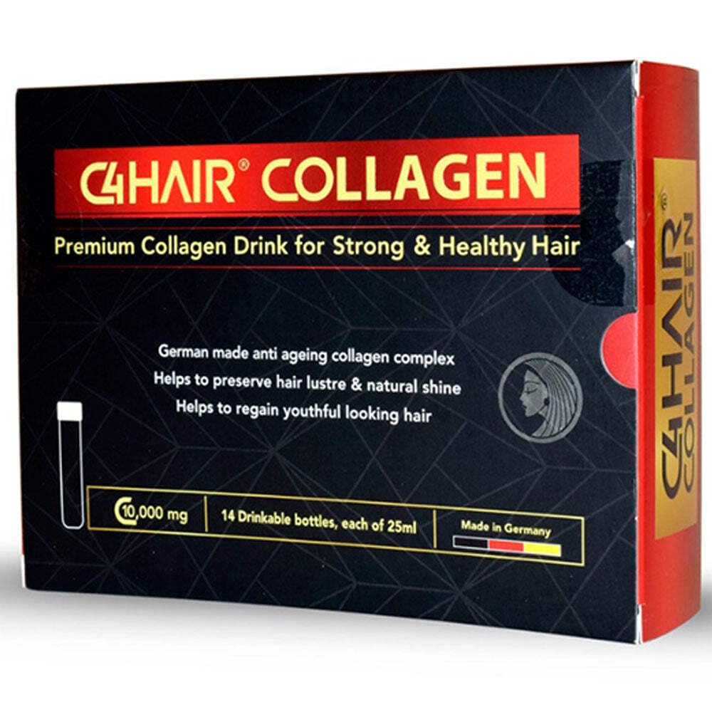 C4 HAIR Premium Halal Collagen Drink for Strong & Healthy Hair | Peach Flavoured | Sugar Free (14 bottles x 25ml)