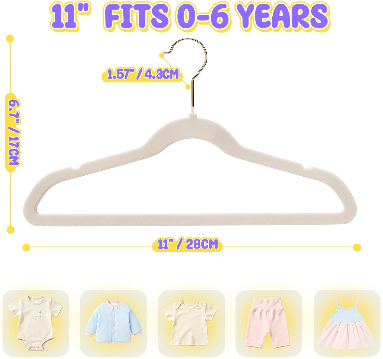 Flottian 50 Pack Baby Velvet Hangers Kids 11",Baby Hangers with Gold Hook