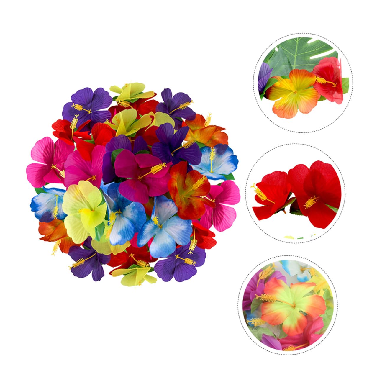 Hawaii Kunstblumen und Verschiedene Anlässe für Zuhause Zufällige Farbe 72 Stück aus Stoff Tropische Blumendekoration und Fotorequisiten Kunstblumendekoration für Sommerfest