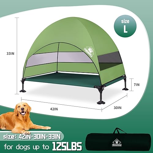 Miniatura 7 de Cama elevada para perros al aire libre con toldo y patas ajustables, sombra más grande para campamento, patio trasero y patio