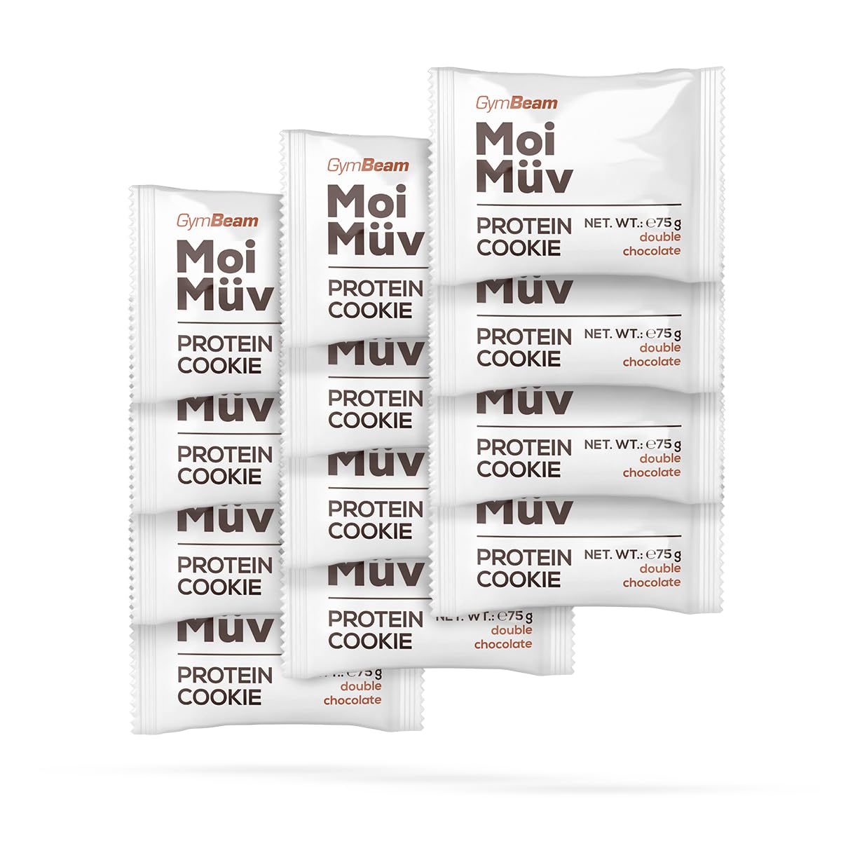 Galleta proteica GymBeam MoiMüv, doble chocolate (12 x 75 g)