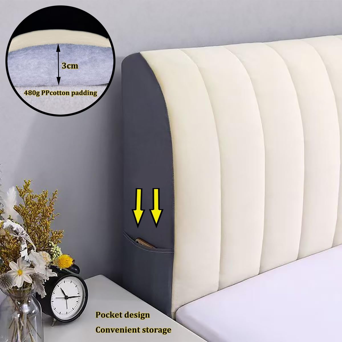 2025 Nuovo Copritestata Del Letto Matrimoniale Imbottito ,Copri Testata Letto Matrimoniale/SingoloVelluto Elastica Universale Copertura Per Testiera Per Letto，Per Decorazione Camera Letto(Grey,220x65c
