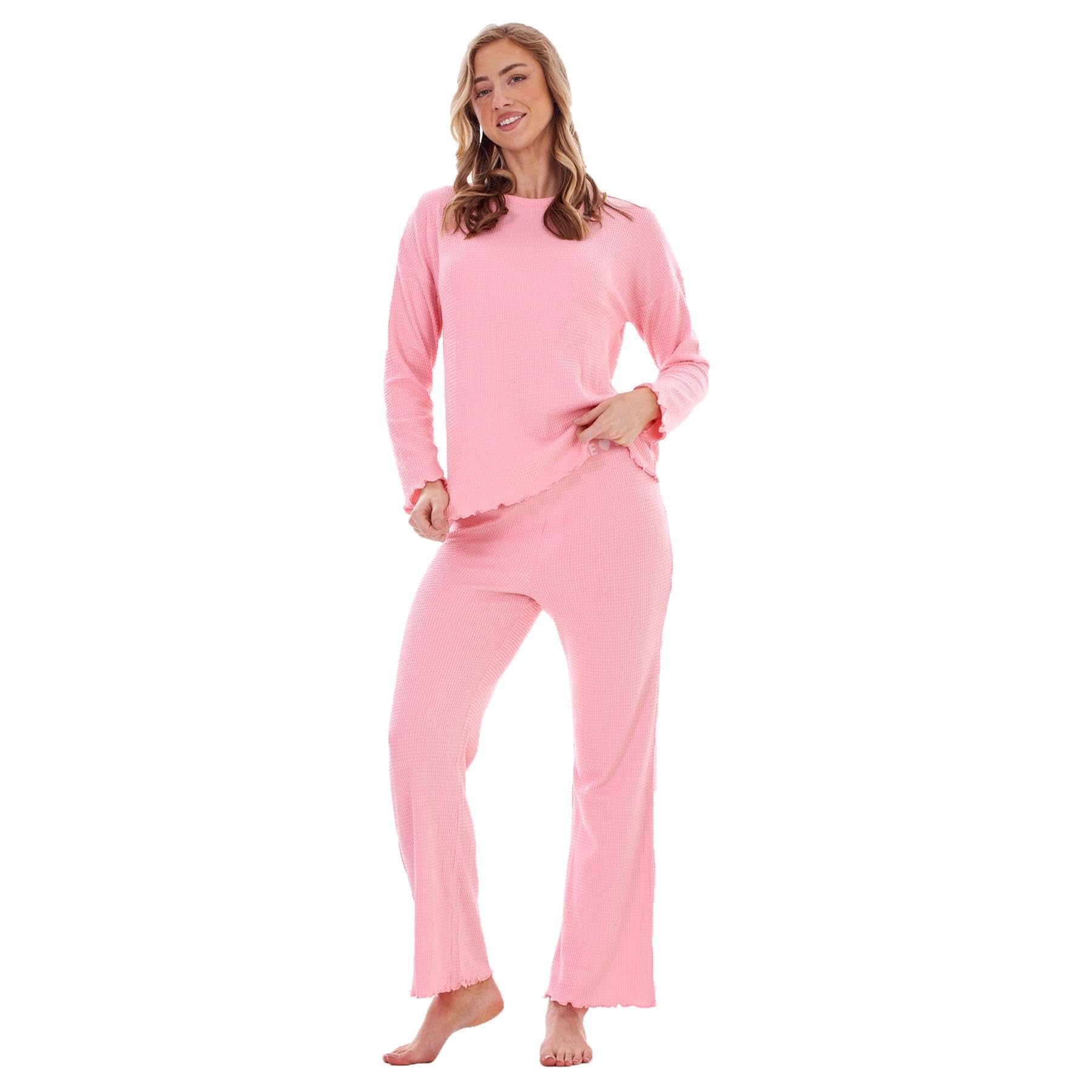 Keanu Ladies Waffle Lounge Set - Waffle Long Sleeve Top with Jacquard Waistband Bottoms, Pyjamas, Loungewear - Supersoft Stretch Fabric with Elastane - Sizes 8-20