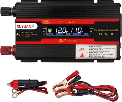 Vehicle 3000W 4000W 6000W Power Inverter DC 12V/24V to 110V AC Car Inverter Converter Dual USB Charging Ports, 2 AC Outlets Car Plug Adapter for Laptop Computer, Black 12V/24V-3000W