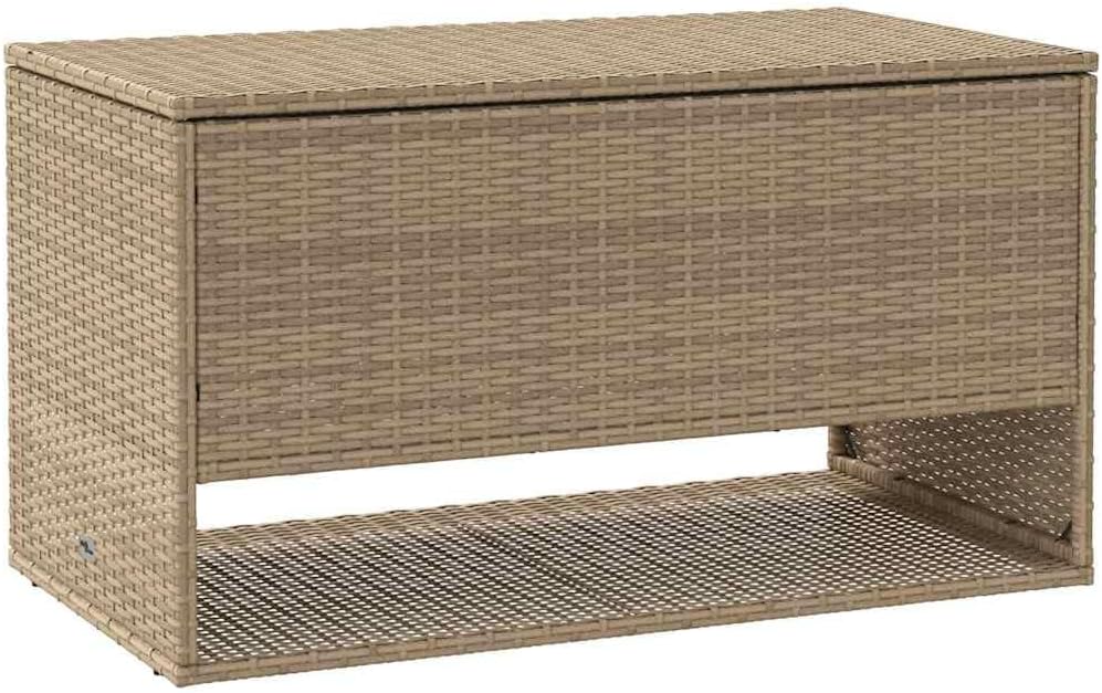 vidaXL Outdoor Cushion Storage Box - Beige Poly Rattan, Powder-Coated Steel - Water- Patio/Garden Storage - Rectangular - 39.4in(L) x21.9in(H)