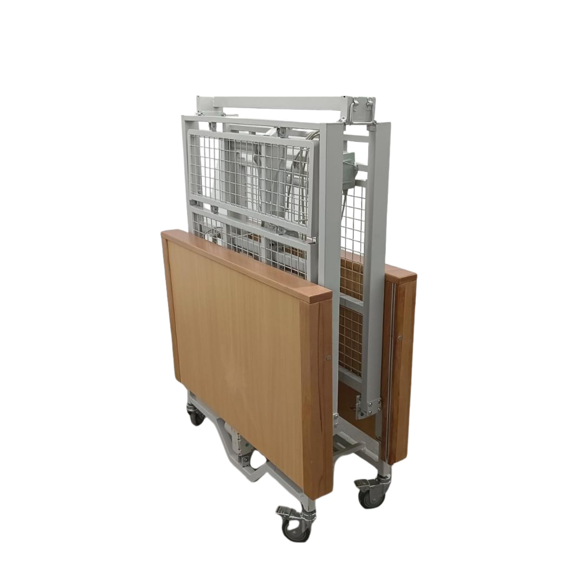 Letto Ospedaliero Elettrico a 5 Funzioni in Rovere e Acciaio 4 motori 5 Funzioni con Sponde - Incluso Materasso Ortopedico, Movimento Trendelenburg/Anti-Trendelenburg - Degenza e Anziani, DM Classe 1