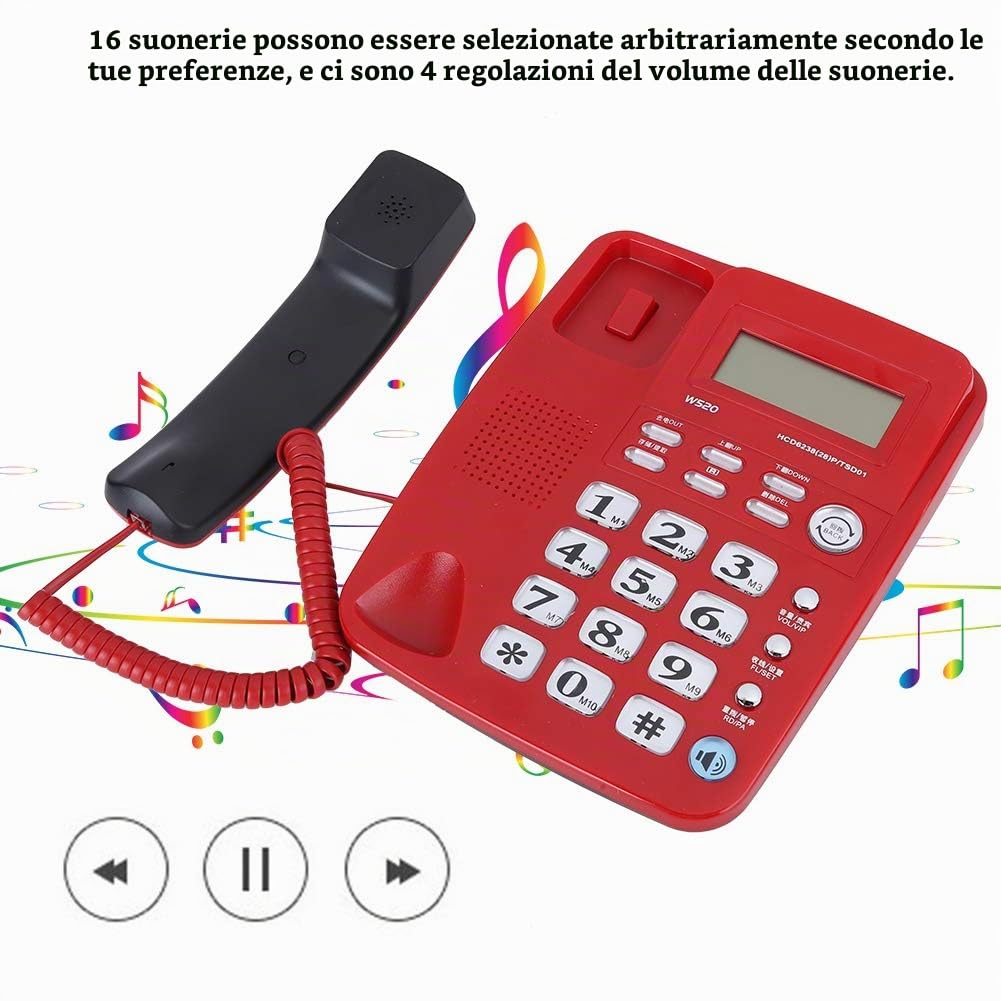 Telefono Vivavoce Fisso, Selezione Rapida a Due Tasti Telefono Aziendale Semplice e Conveniente a Risparmio Energetico per Office Home Hotel(Rosso)