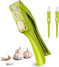 KLEBREIS Garlic Press, 2 in 1 Garlic Mincer and Slicer, Heavy Duty Easy Squeeze Garlic Crusher with Cleaner Brush, Dishwasher Safe, Easy Clean, for Restaurant Home Kitchen
