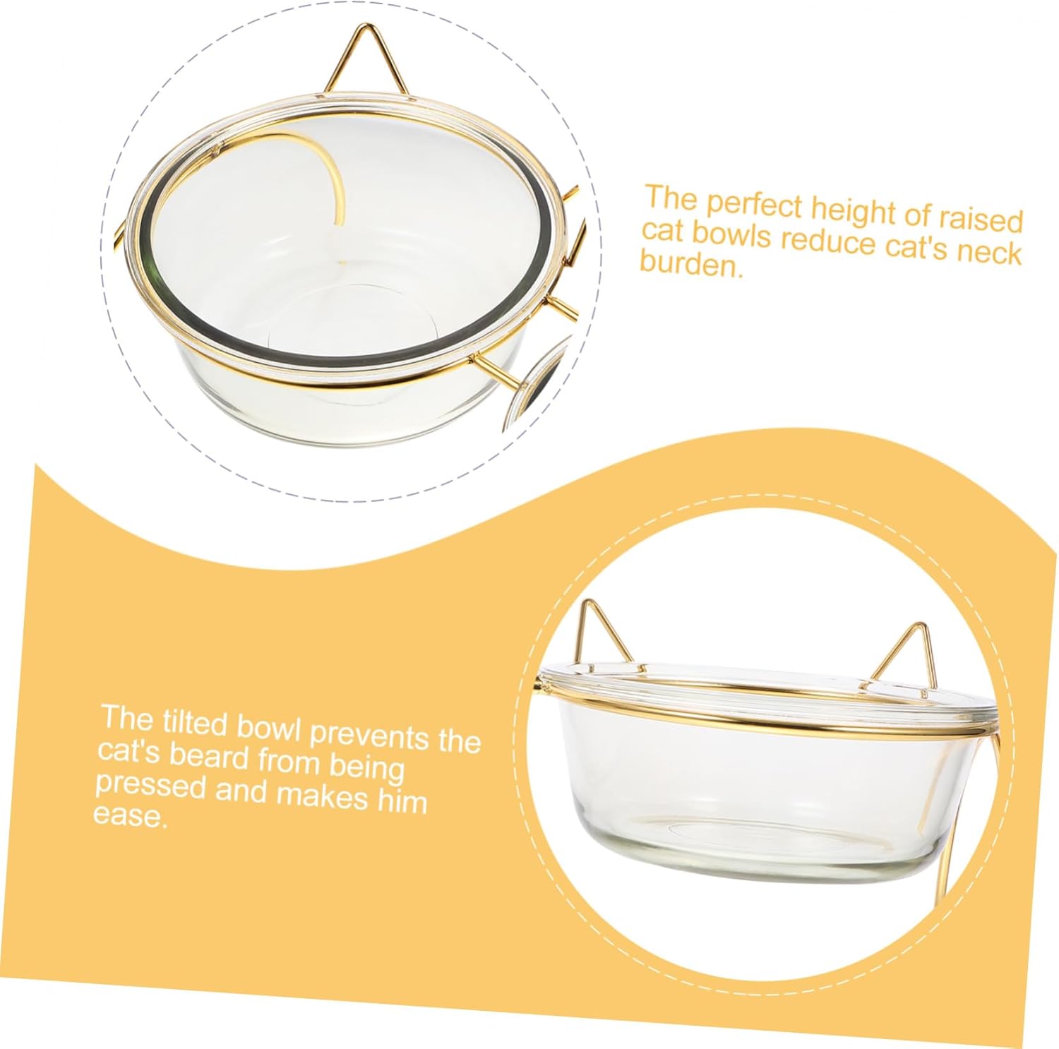 Tilted Transparent Cat Food Bowl with Double Bowls and Iron Stand Elevated Neck Protective Design Reduces Stomach Pressure Easy- pet Feeder for Cats and Pets