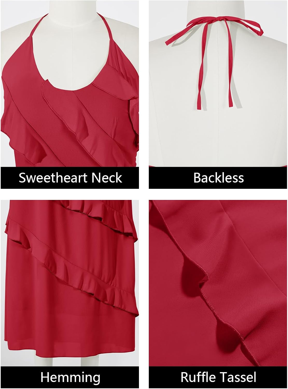 Wenrine Womens Sexy Chiffon Halter Maxi Dress Sleeveless Backless Ruffle Tassel Party Club Dresses - Image 7