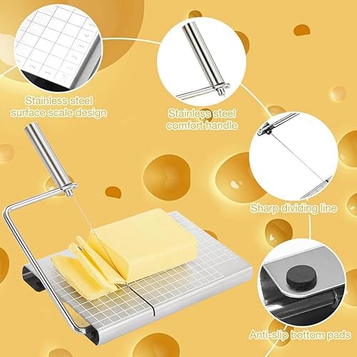Miniatura 2 de Cortador de queso con tabla para queso de bloque  Tabla de cortar queso ajustable resistente con 11 cables de repuesto, diseño ergonómico, cortador