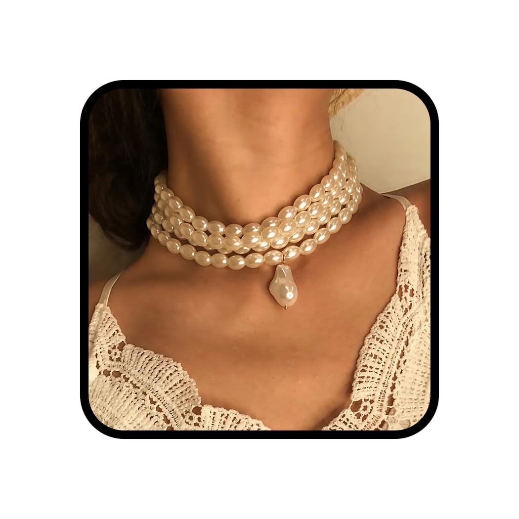 UshinyGargantilla de perlas vintage con cuentas de perlas de los años 20, con temática de Gatsby, para fiestas de graduación, para mujeres y niñas, Metal Perla, Perla