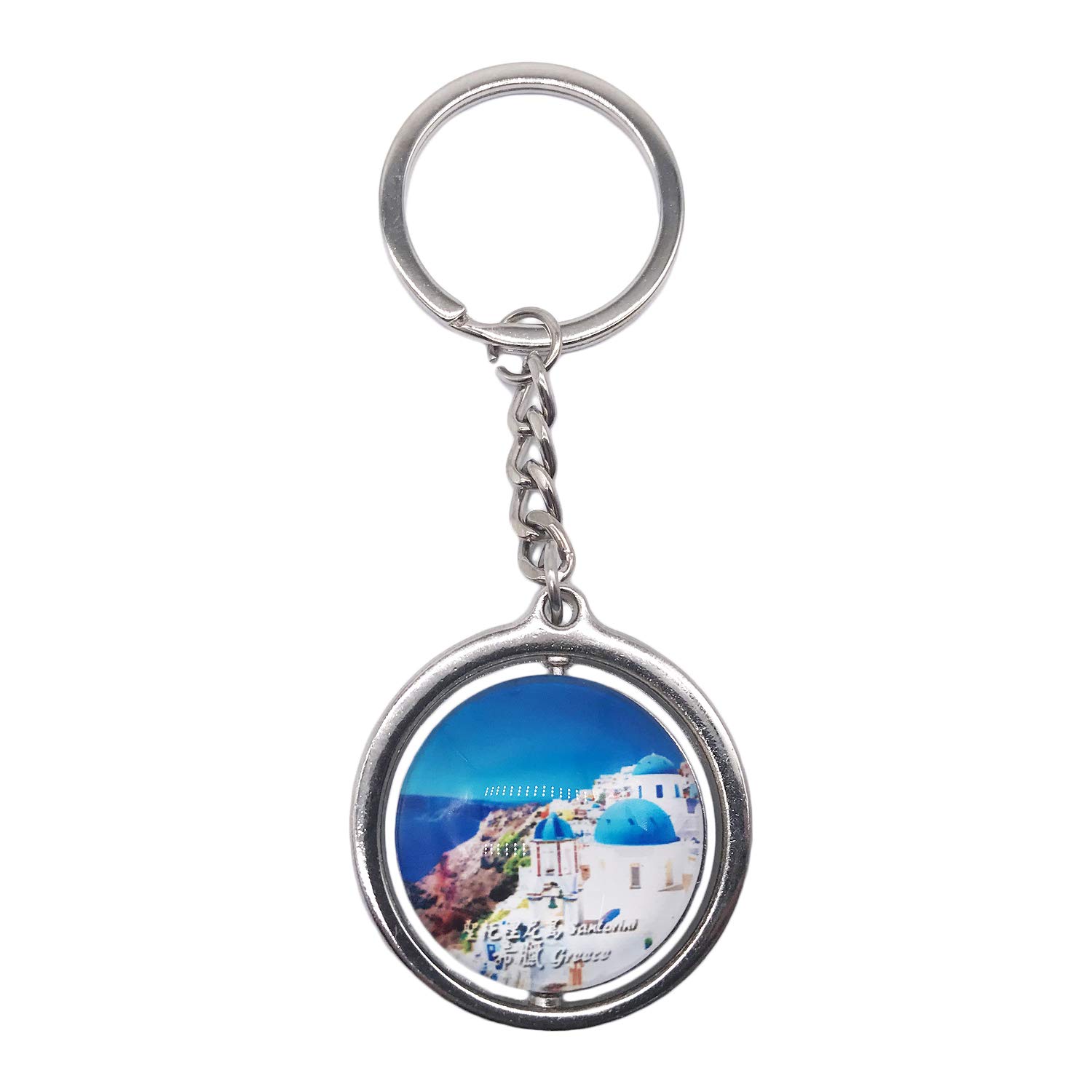 Wedarego Unisex Santorini Greece 3D Glass Crystal Keychain Keyring Rotating Decoration Tourist Souvenir Men Women Accessories Gift Rotating Decoration