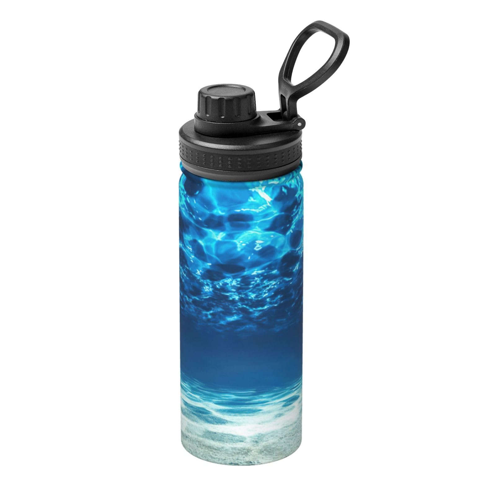 Botella de agua de acero inoxidable termo de 18 oz azul océano para ciclismo y gimnasio