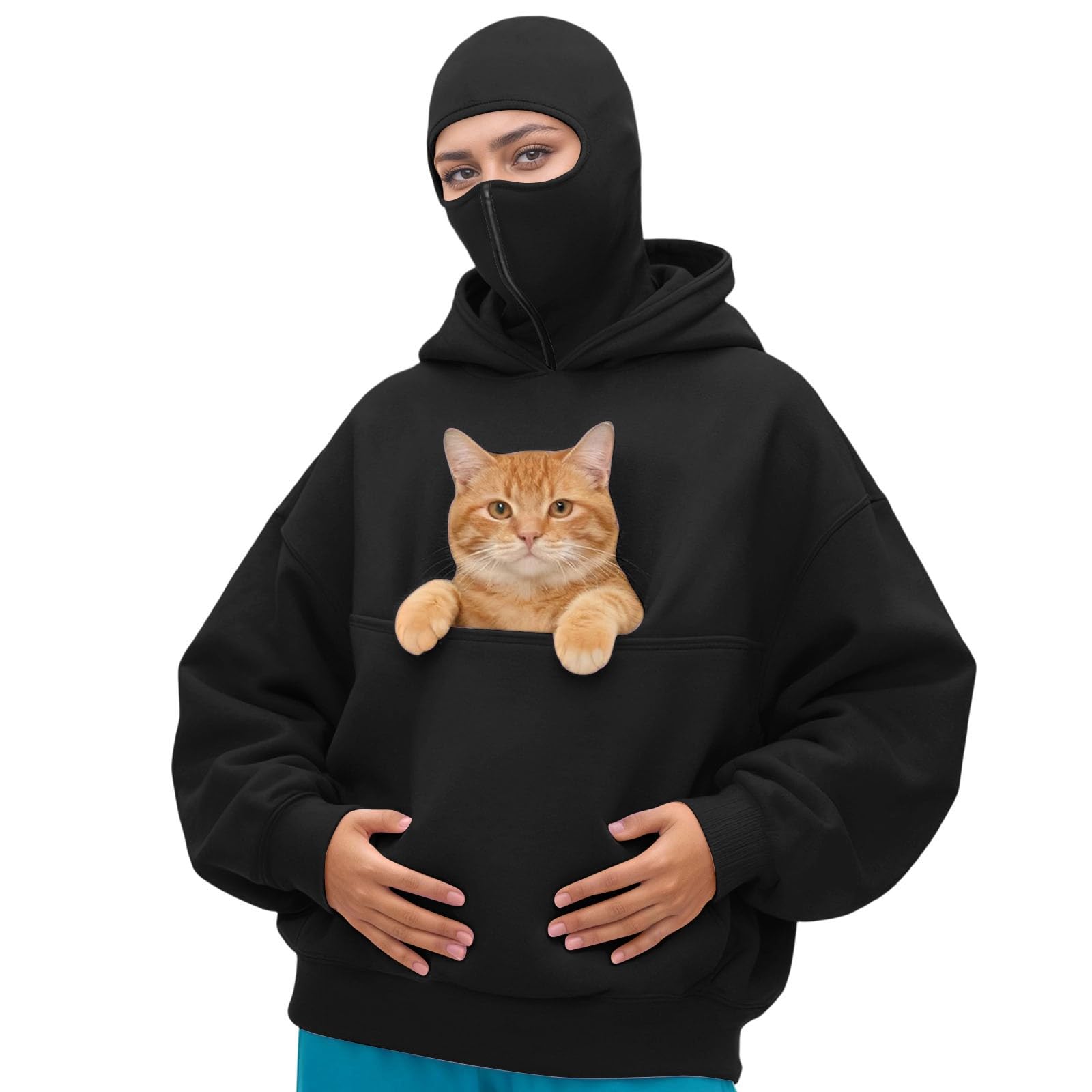 Sweat à capuche en polaire Sherpa pour femmes et animaux, confort premium noir L