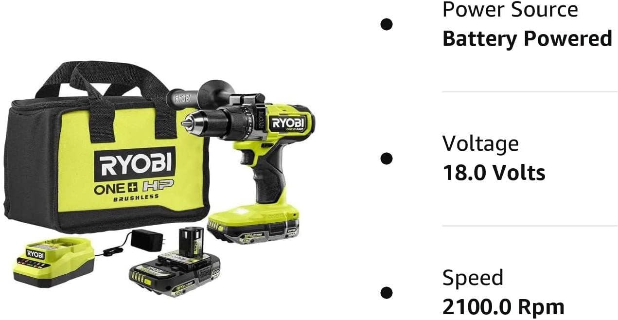 RYOBI ONE+ HP 18V Brushless Cordless 1/2 in. Hammer Drill Kit with (2) 2.0 Ah Batteries, Charger, and Bag (PBLHM101K2)