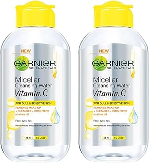 Garnier Skin Naturals, Cleansing Water, Cleansing & Brightening, Micellar Water with Vitamin C, 125 ml (Pack of 2)