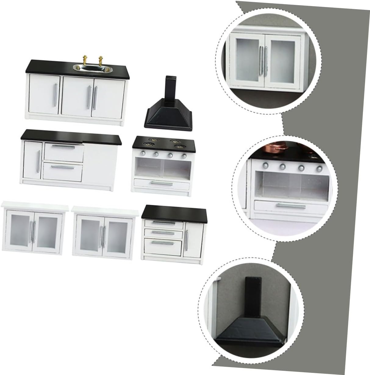 Miniature Wooden Dollhouse Furniture Kitchenette Cabinet with Gas Stove Ornament for DIY Mini House Decoration