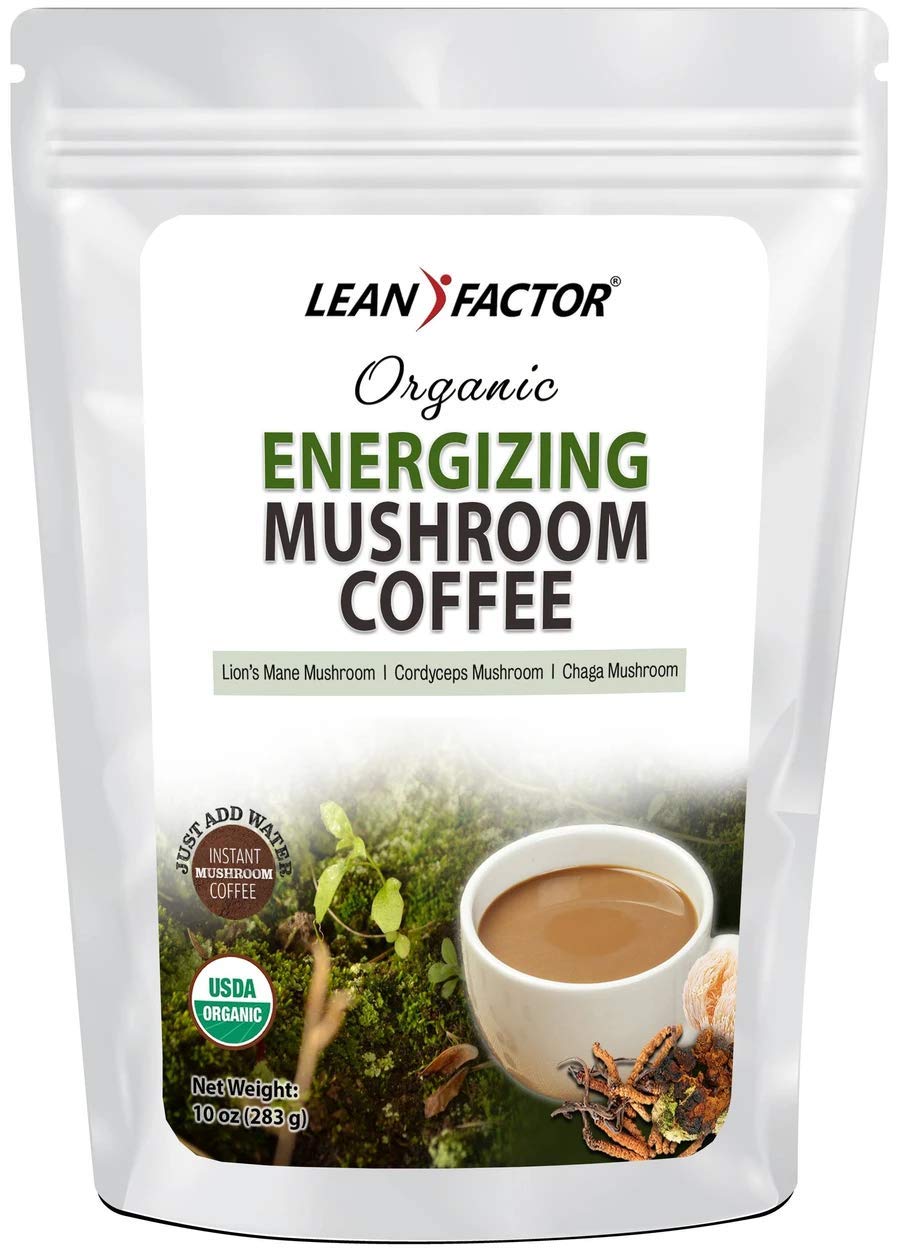 Organic Energizing Mushroom Coffee - (10 oz) Bag of Premium and Nutrient-Packed Coffee With Lion’s Mane, Cordyceps & Chaga - Lightly Sweetened & Creamy Taste - Non GMO & Gluten Free