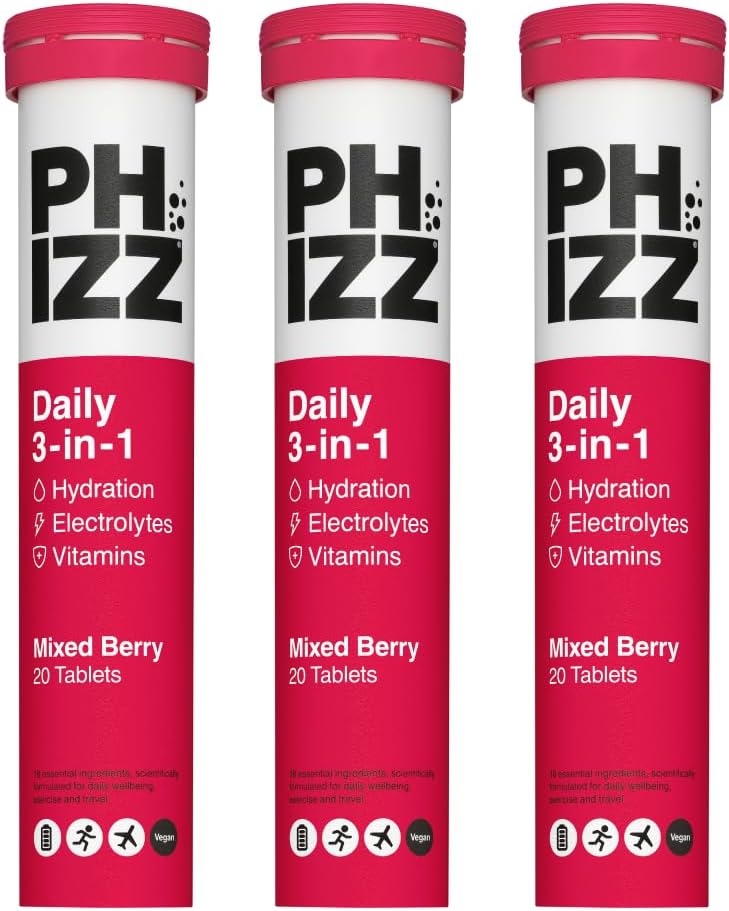 – Phizz Electrolytes, Multivitamin & Hydration Tablets - 60 Effervescent Rehydration Electrolyte Tablets - 18 Vitamins & Minerals, Vitamin C, Vegan, Vegetarian & Low Calorie