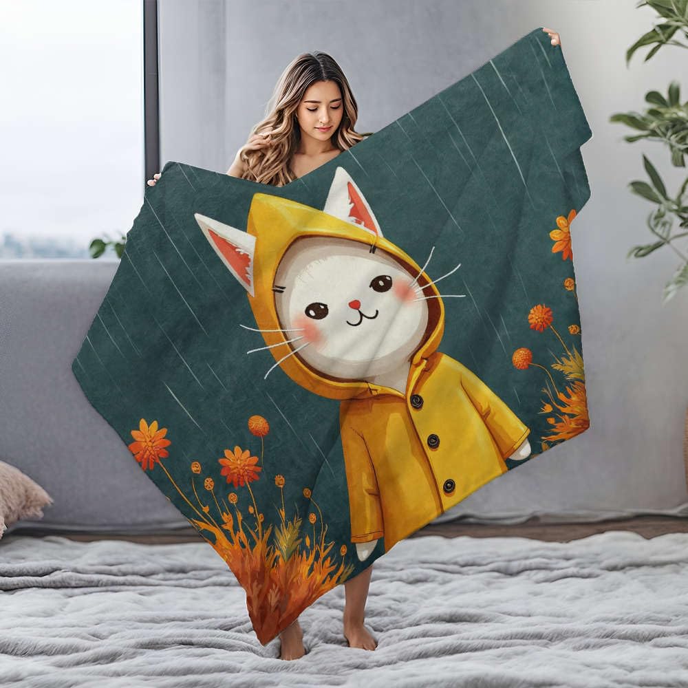 Couverture flanelle chat mignon avec fleurs plaid lit enfant 125x150