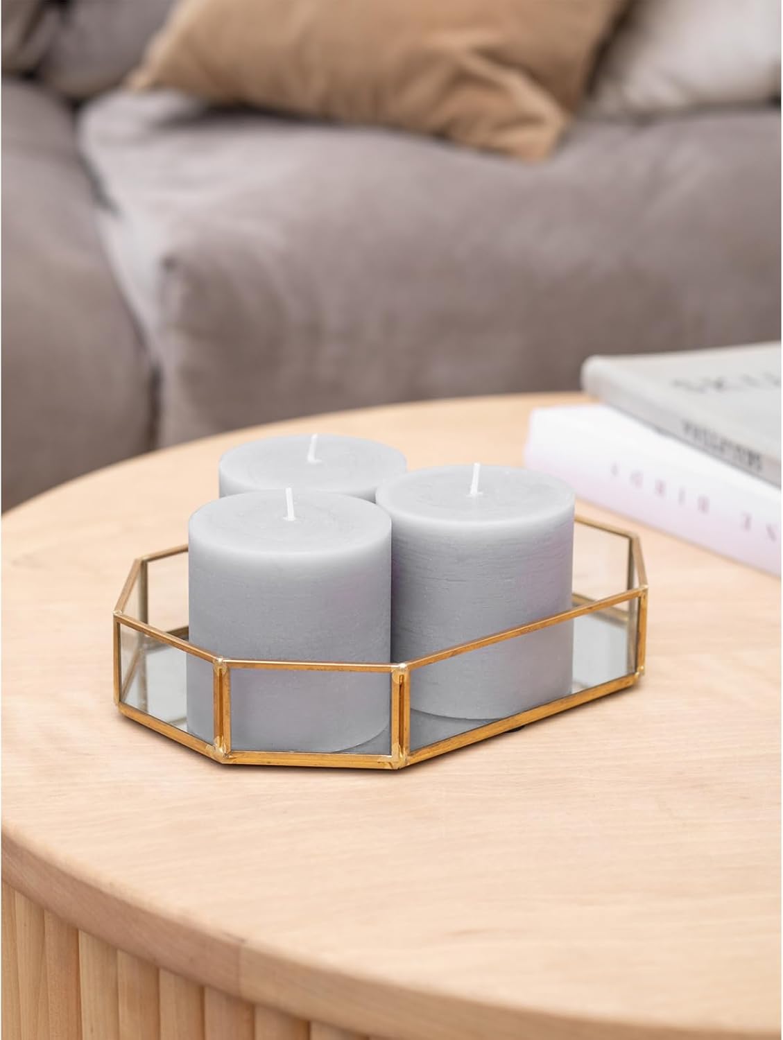 CANDWAX 3x3 Pillar Candles Set of 3 - Rustic Unscented No Drip Light Gray Candles for Home Decor, Weddings, Centerpieces - Image 5