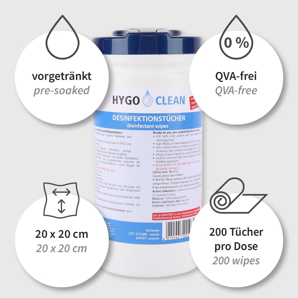 10x200 Stk, Desinfektionstuch, FRANZ MENSCH, blau, alkoholfrei, Spenderdose | 20 x 20 cm, PP, Schnell-Desinfektionstücher, Reinigungstücher, surface wipes, Hygiene, Flächenreinigung, Pflege