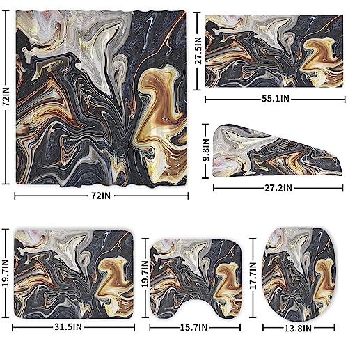 6 Pcs Shower Curtain Set 6 Pcs Bathroom Set Marbling Shower Curtain Set Waterproof Shower Curtain 6 Pcs Set With Carpet, Hair Towel, Large Towel Waterproof Bathroom Accessories (Marbling C , 72×72 In) #TOP1