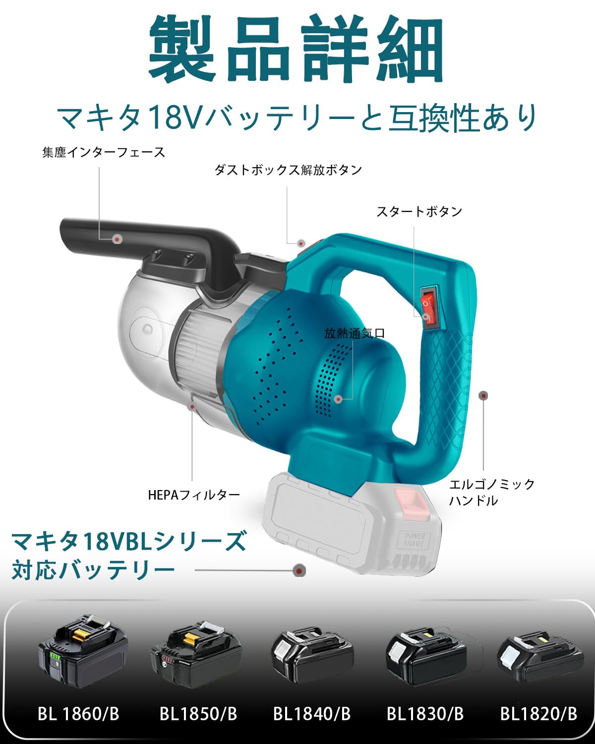 Amazon | 充電式掃除機 18V対応 コードレスクリーナー マキタ互換