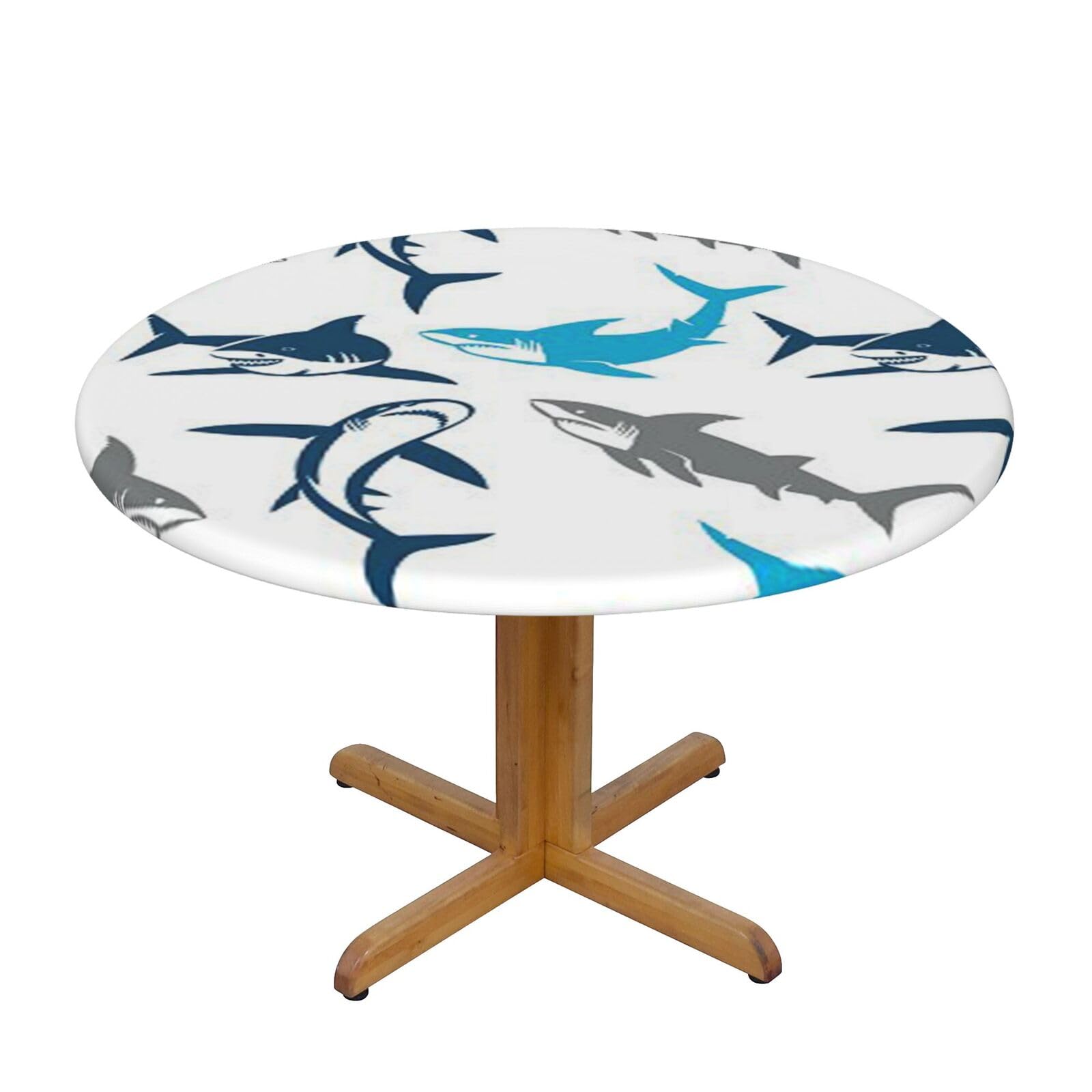 Ffshkowe Sharks Elastic Round Tablecloth Oil Proof Table Cover For Dining Party Picnic