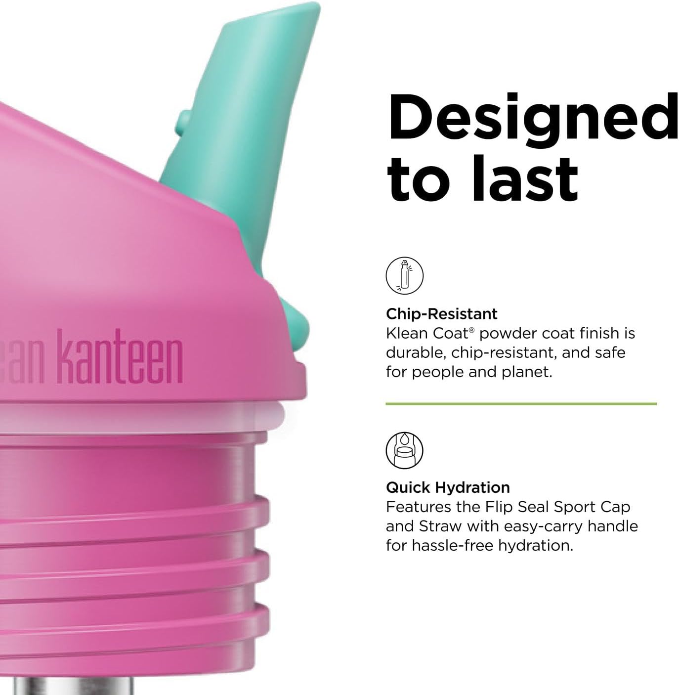 Klean Kanteen Rise Classic Insulated Water Bottle - Keep Drinks Cold for 42 Hours - Stainless Steel - Insulated Water Bottle - Leakproof - Flip Seal Sport Cap - 16 oz - Pink Lemonade Kaleidoscope