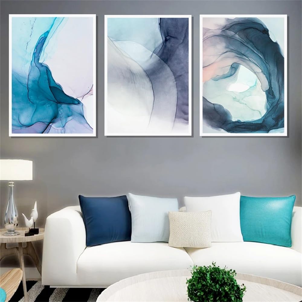 WUHBCZ Canvas Paints-Watercolor Blue Bloom Modern Abstract Canvas Painting Nordic Posters And Prints Wall Art Pictures For Living Room Office Home Decor-60 * 70cm/3PCS (No Frame)