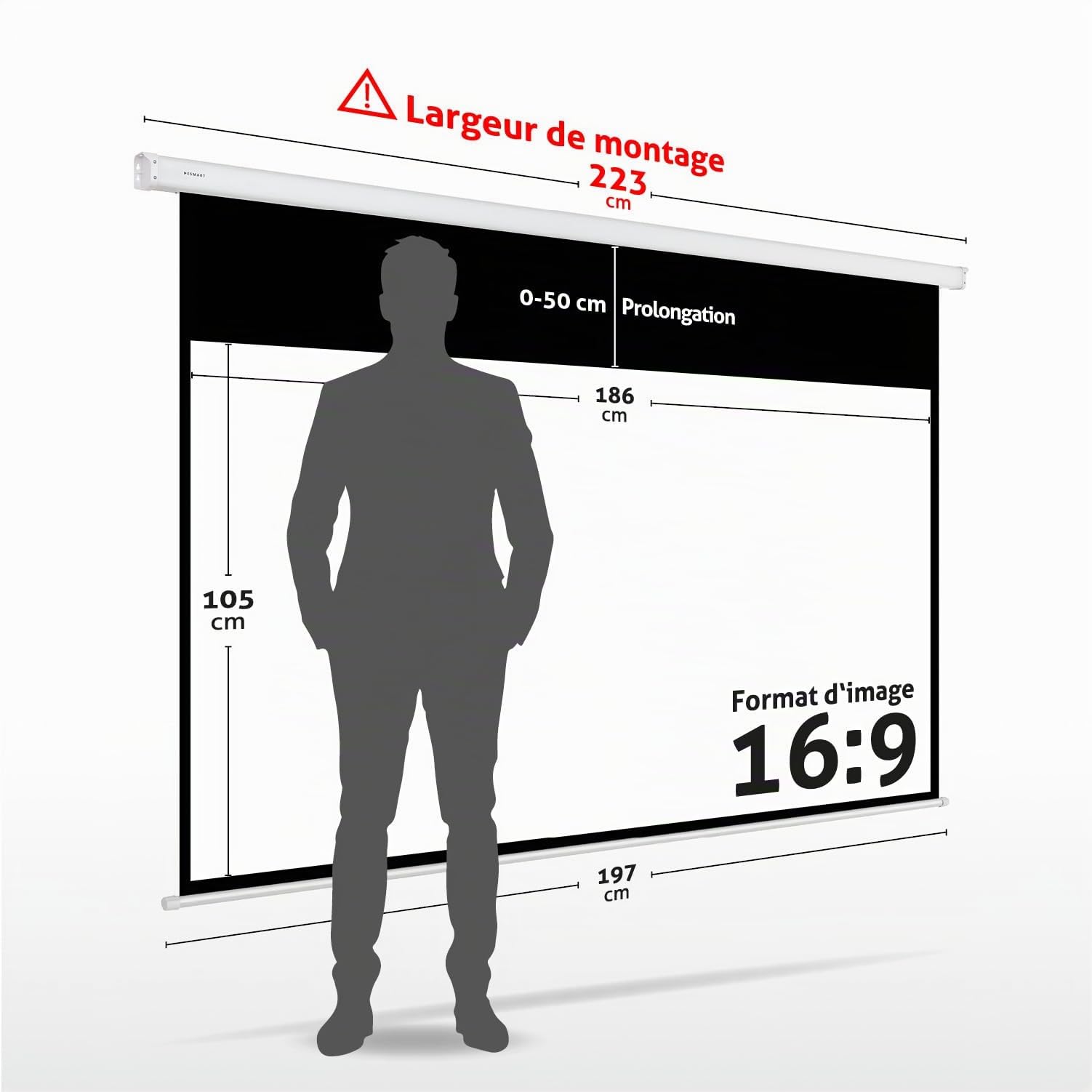 ESMART Professionnel MIMOTO Écran de Projection Moteur 186 x 105 cm (84") 16:9 | Télécommande programmable | Écran de Moteur d'écran de Projection de projecteur électrique de cinéma Maison