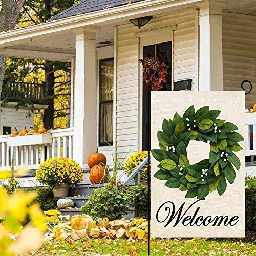 Baccessor Spring Summer Welcome Wreath Garden Flag Magnolia Leaves Small Yard Flag Vertical Double Sided Burlap Farmhouse Seasonal For Lawn Outdoor Outside Decoration 12 X 18 Inch #TOP2