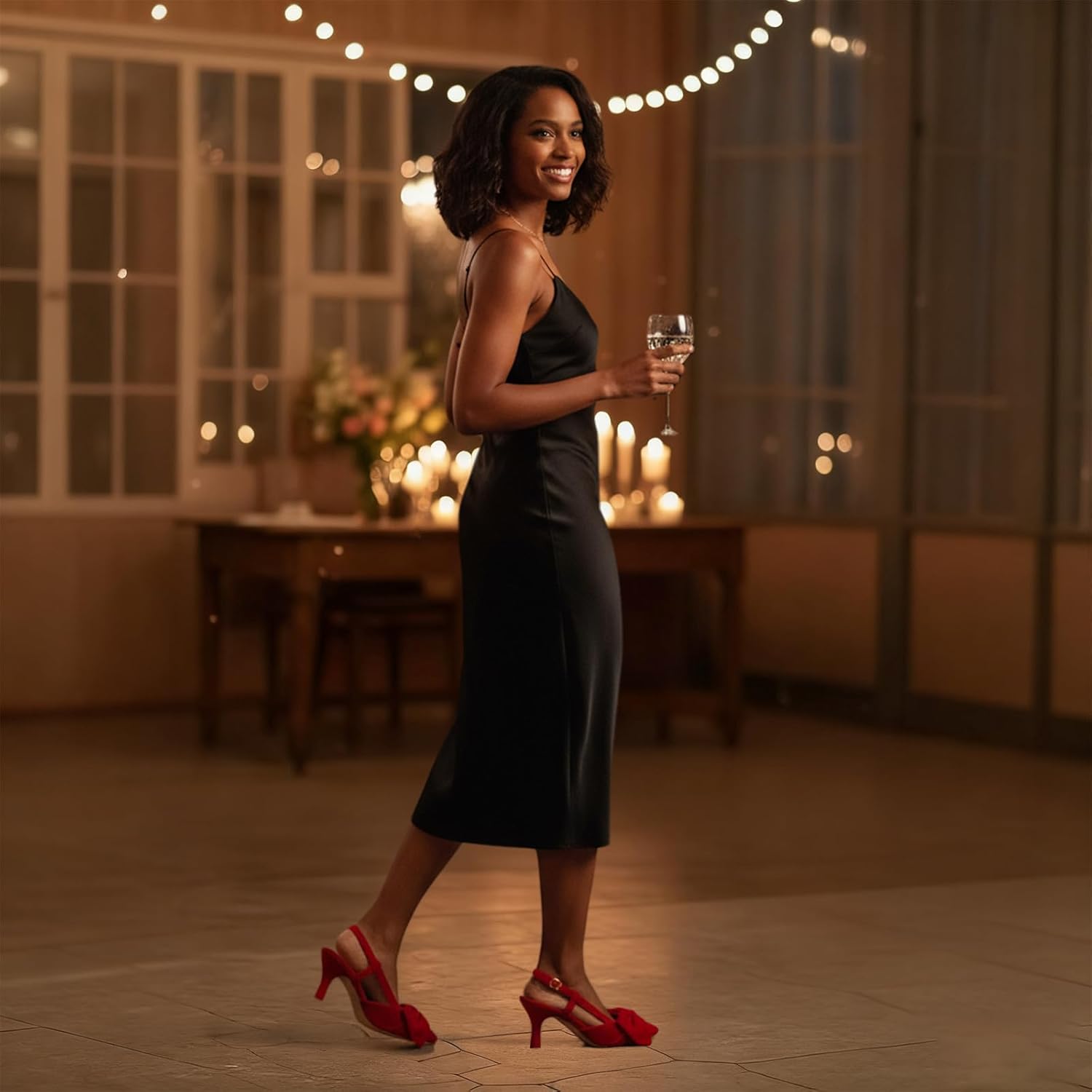 CAMSSOO Slingback Kitten Heels for Women Suede Bow Closed Pointed Toe Pumps Low Heel Dress Shoes Wedding Party Office - Image 4