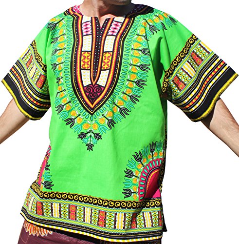 RaanPahMuang Brand Unisex Bright Colour Cotton Africa Dashiki Shirt Plain Front2