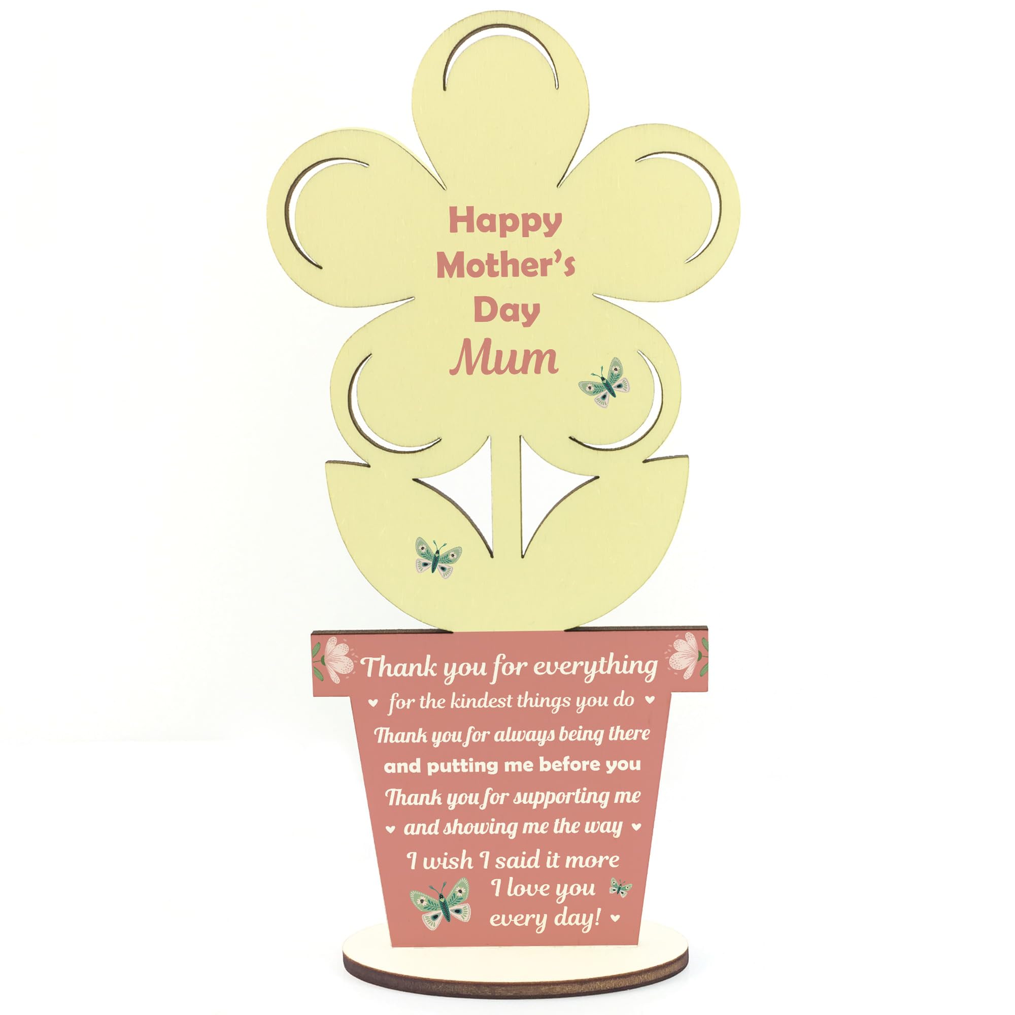 Red Ocean Thank You For Everything Mum Gift For Mothers Day Wood Flower Mum Gift From Daughter Son Thank You Gift For Mum