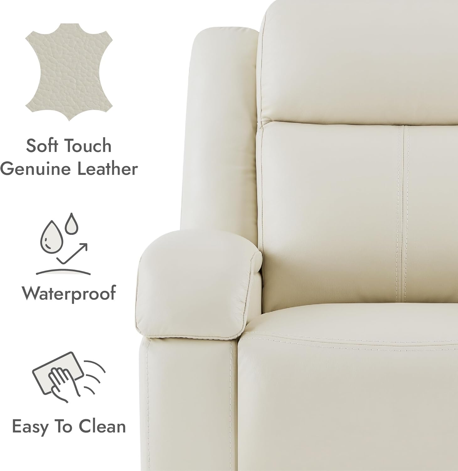 Cream for Adults Genuine Leather Power Recliner Chairs with Power Headrest & Charging Ports Wall Hugger RV Recliner for Living Room Electric Recliner Sofa Chair