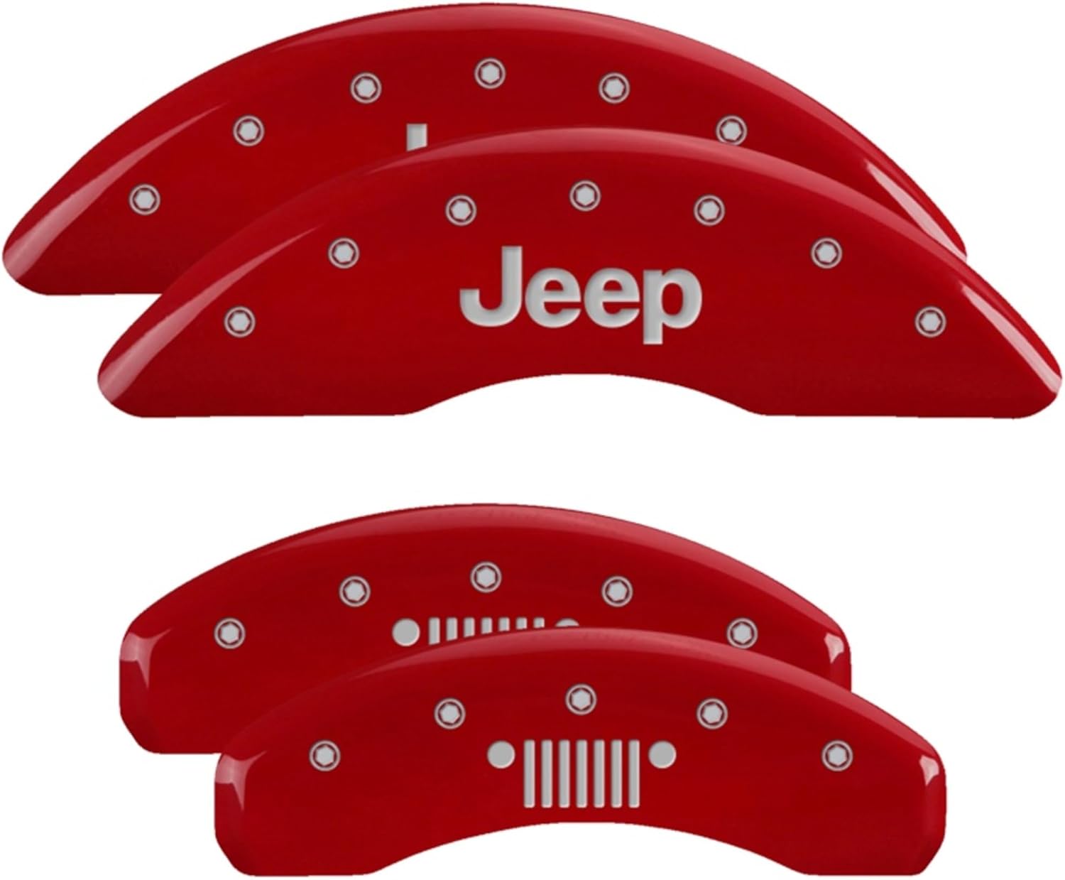 MGP Brake Caliper Covers for 2021-2025 Jeep Grand Cherokee L (Requires 18”+ Wheels and Rear Vented Rotors) Powder Coated Red, Engraved Jeep Logo, Aluminum Front and Rear Caliper Covers (Set of 4)